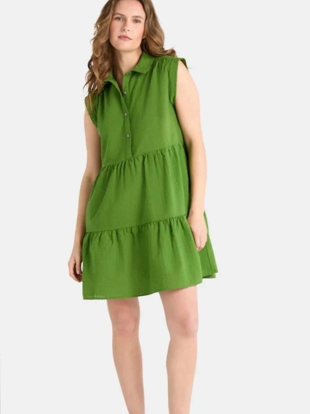 Breezy Green Tiered Shirt Dress